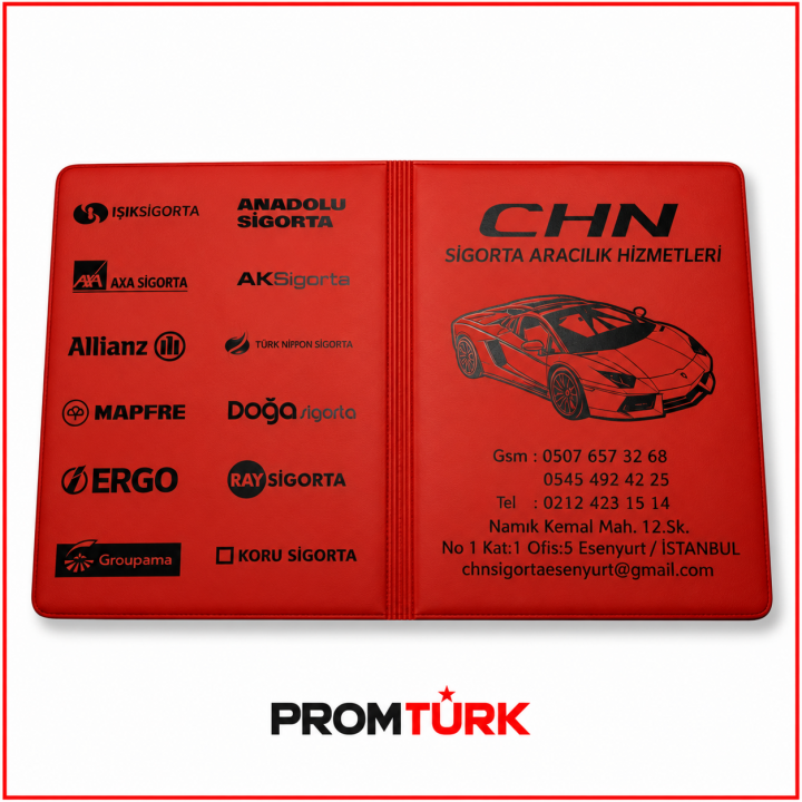 Siyah Logo Baskılı Kırmızı Biala Ruhsat Kabı